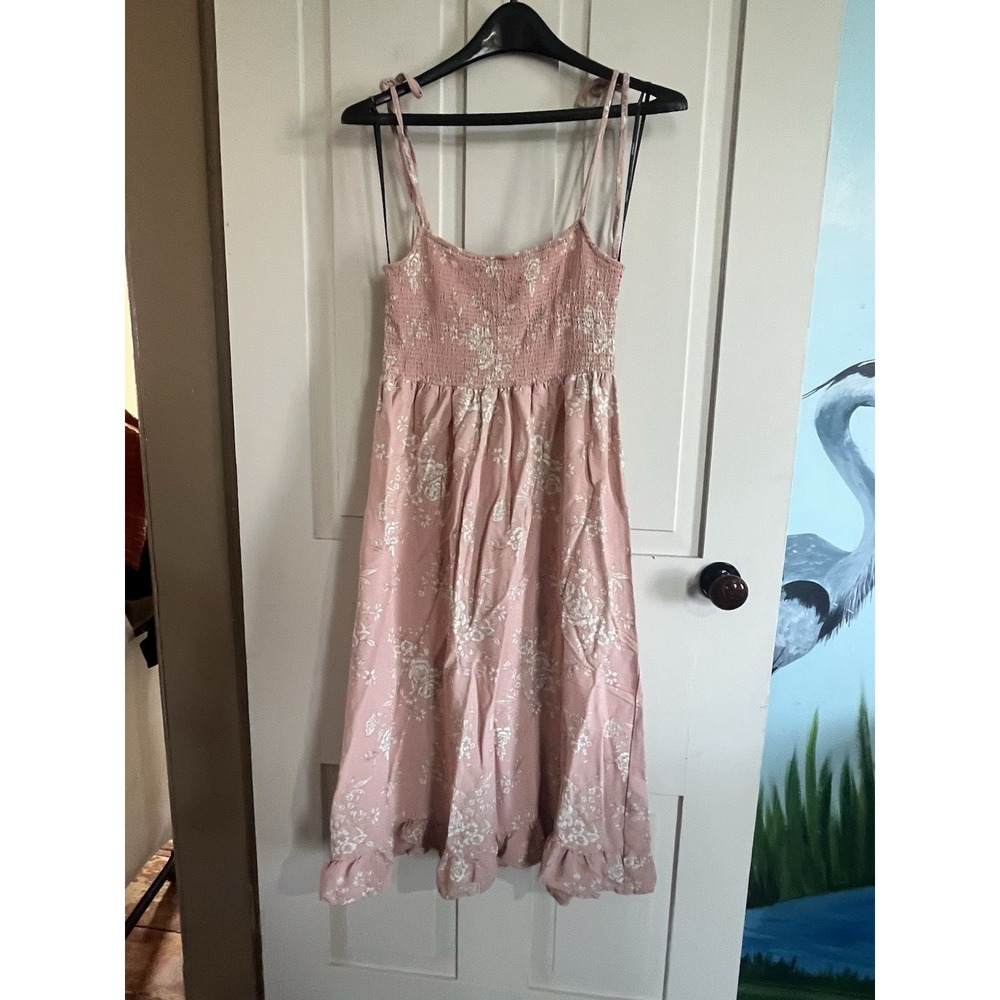 Forever 21 Boho Midi Dress Womens  Floral Peach Tiered Smocked Bodice Y2K